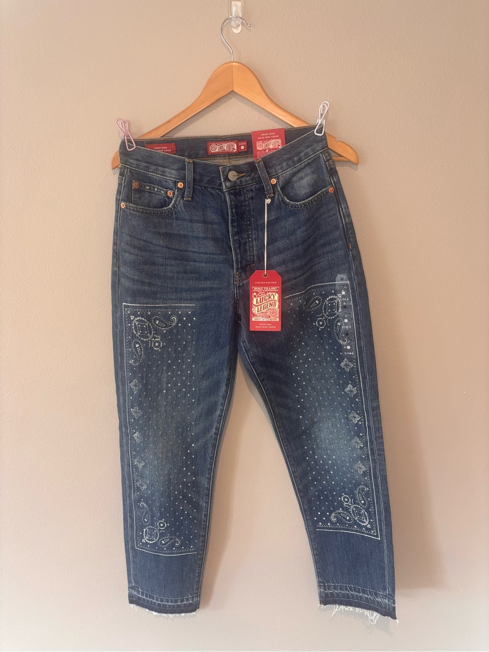 Lucky Brand Dark Blue High-Rise Jeans with Bandana Print Panels